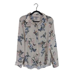 H&M Butterfly Floral Button Down Blouse Size 8